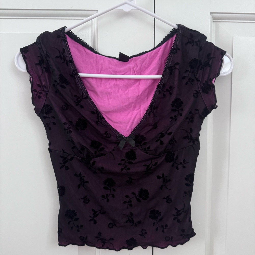 Elegant Black and Pink Floral Women's Top